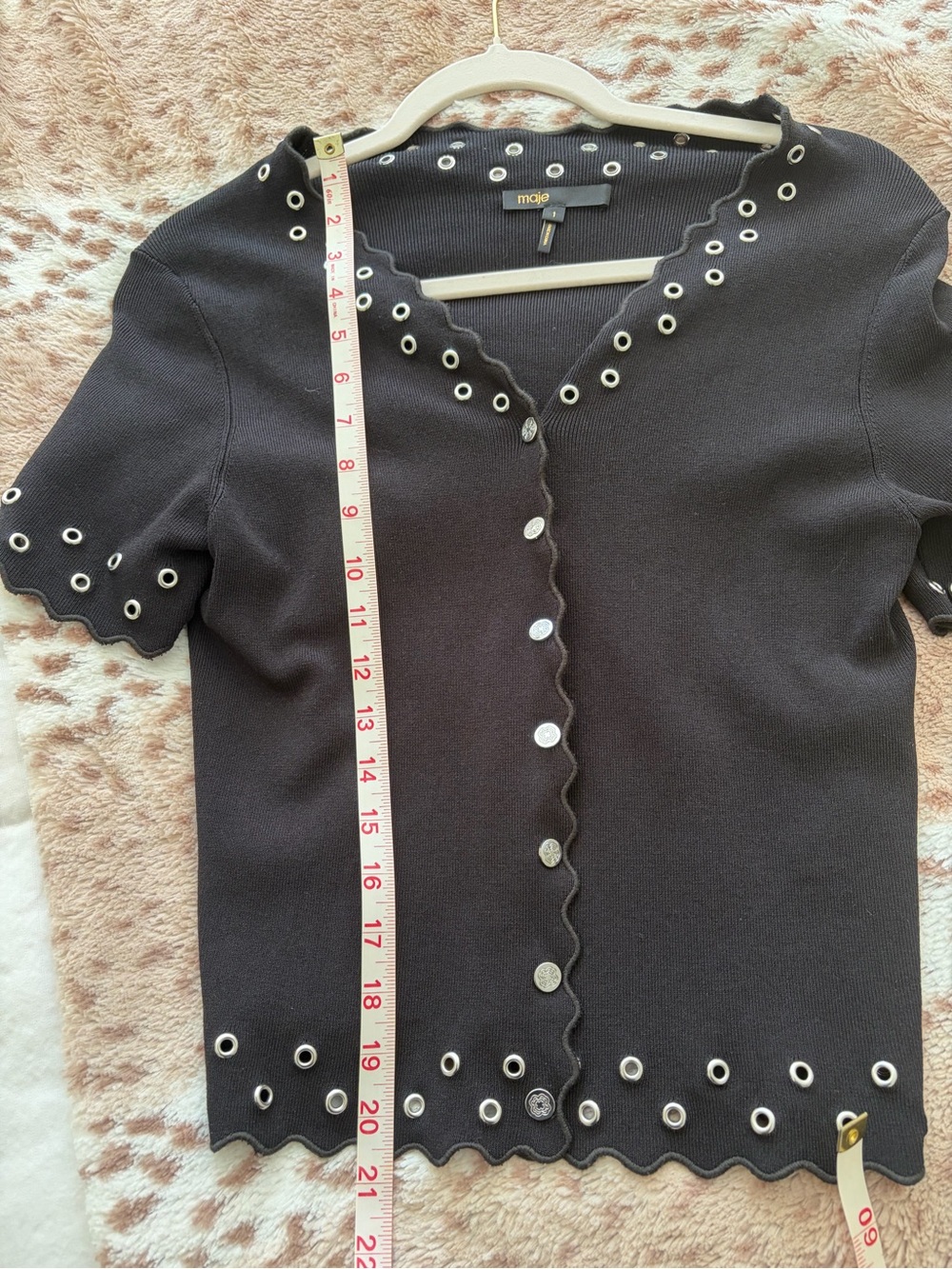 Maje Black Grommets -Trim Short Sleeve Button Down Top - Picture 4 of 5